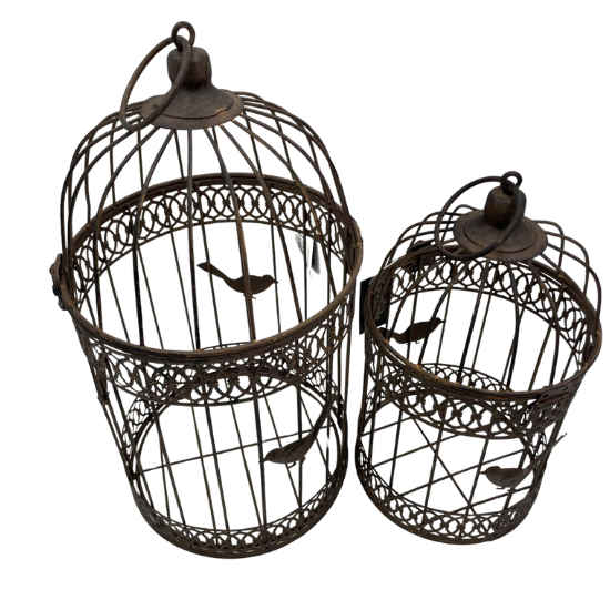 Decoratie vogelkooi set van 2 bruin roest  &Oslash;19 x 36cm - &Oslash;15 x 28cm | 819212-3 | Hang staand | Stoer &amp; Sober Woonstijl