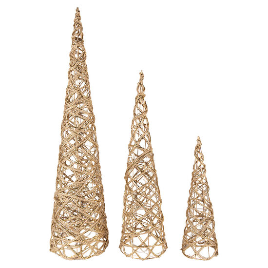 Clayre &amp; Eef | Decoratie kegel met LED (set van 3) Goudkleurig Bruin &oslash; 20x80/16x60/13x40 cm / 6xAA | 50827