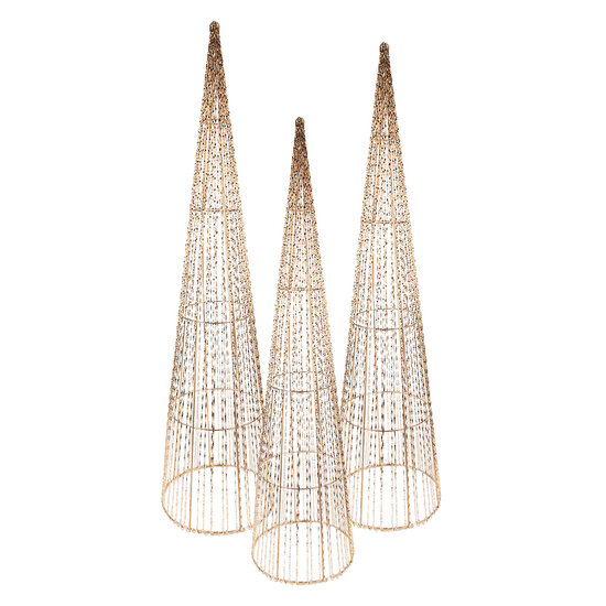Clayre &amp; Eef | Decoratie kegel met LED (set van 3) Goudkleurig &oslash; 20x80/16x60/11x40 cm / 7xAA | 50828