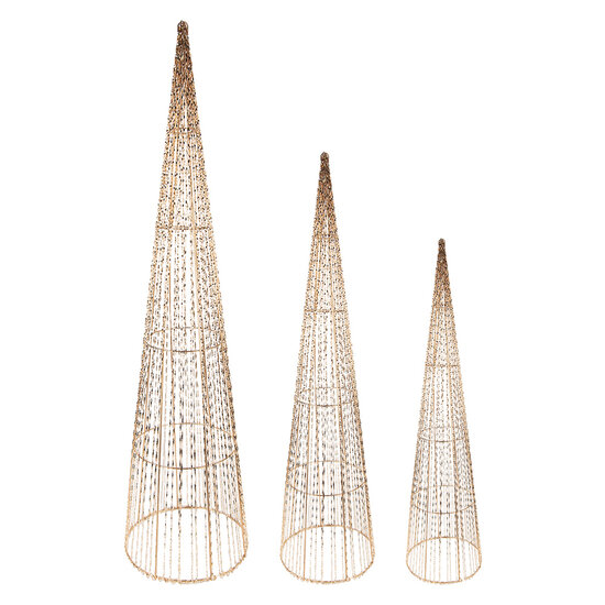 Clayre &amp; Eef | Decoratie kegel met LED (set van 3) Goudkleurig &oslash; 20x80/16x60/11x40 cm / 7xAA | 50828
