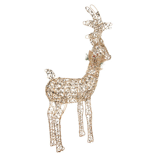 Clayre &amp; Eef | Kerstdecoratie Rendier met LED Goudkleurig 63x17x106 / 3xAA | 66310
