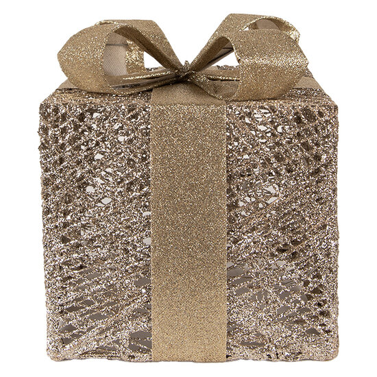Clayre &amp; Eef | Decoratie cadeau met LED set van 3 Goudkleurig 25x25x30 / 20x20x24 / 15x15x17 cm / 6xAA | 66312