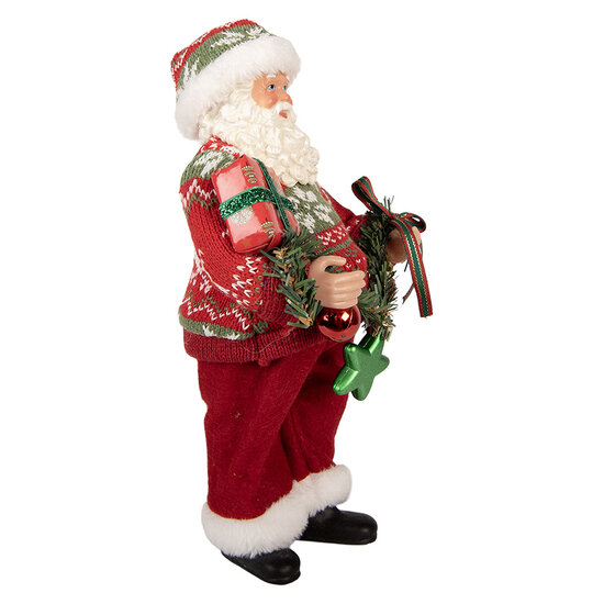 Clayre &amp; Eef | Kerstdecoratie Kerstman Rood Groen 16x11x27 cm | 66357