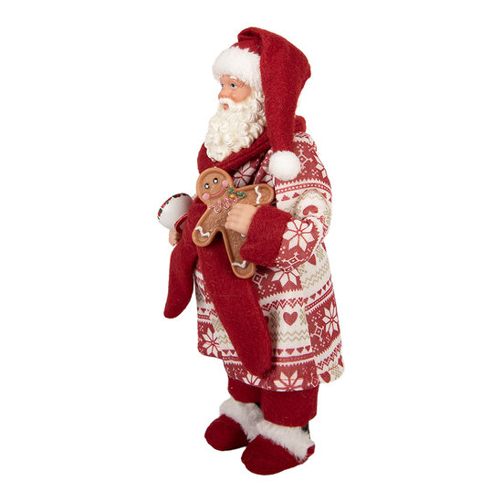 Clayre &amp; Eef | Kerstdecoratie Kerstman Rood Wit 15x11x28 cm | 66360
