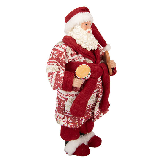 Clayre &amp; Eef | Kerstdecoratie Kerstman Rood Wit 15x11x28 cm | 66360
