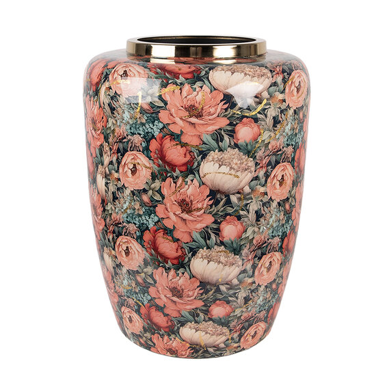 Clayre &amp; Eef | Decoratie Vaas Groen Roze &oslash; 33x44 cm | 66376