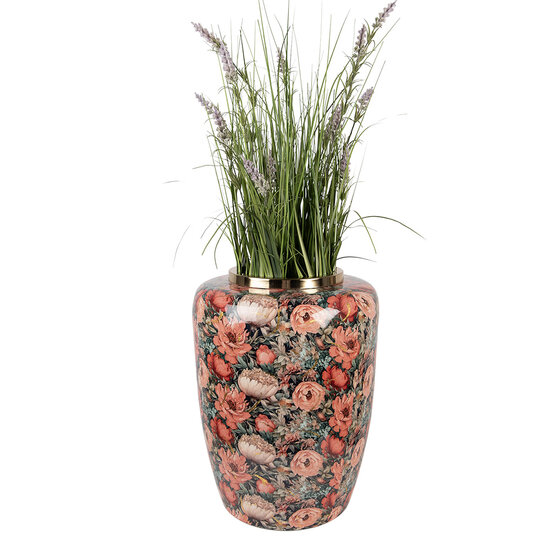 Clayre &amp; Eef | Decoratie Vaas Groen Roze &oslash; 33x44 cm | 66376