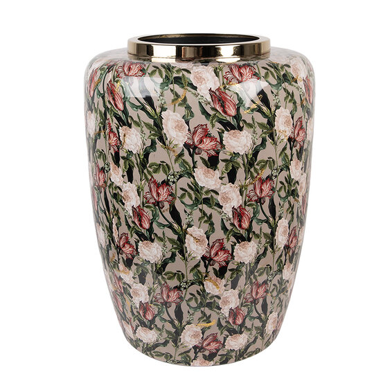 Clayre &amp; Eef | Decoratie Vaas Grijs Roze &oslash; 33x44 cm | 66377