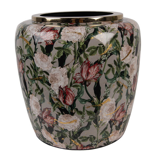 Clayre &amp; Eef | Decoratie Vaas Grijs Roze &oslash; 25x25 cm | 66380