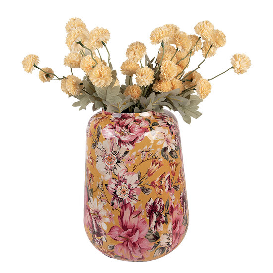 Clayre &amp; Eef | Decoratie Vaas Geel Roze &oslash; 27x34 cm | 66383