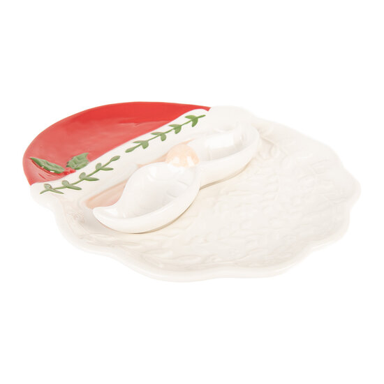 Clayre &amp; Eef | Serveerschaal Wit Rood 29x26x5 cm | 6CE2365
