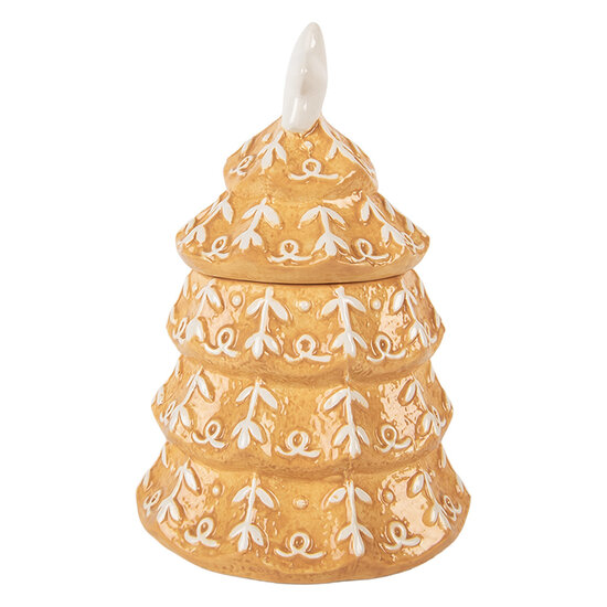 Clayre &amp; Eef | Mok met deksel en lepel Bruin Wit 16x12x18 cm / 350 ml | 6CEMU0212