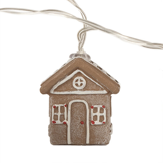 Clayre &amp; Eef | Decoratie lichtsnoer huisjes 10 lampjes LED Bruin Wit 150 cm / 2xAA | 6LMP817