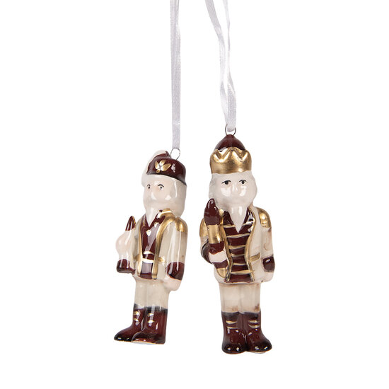 Clayre &amp; Eef | Decoratie Hanger set van 2 Notenkraker Beige Rood 3x3x10 cm | 6CE2261
