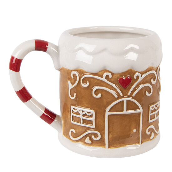 Clayre &amp; Eef | Mok Bruin Wit 14x10x10 cm / 350 ml | 6CEMU0215