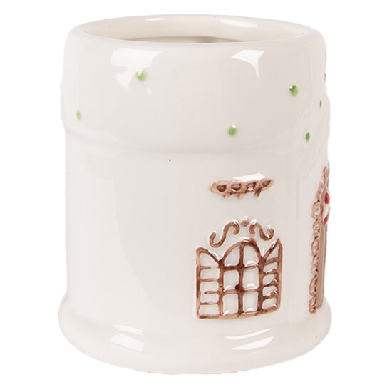 Clayre &amp; Eef | Mok Wit Bruin 14x10x11 cm / 400 ml | 6CEMU0226