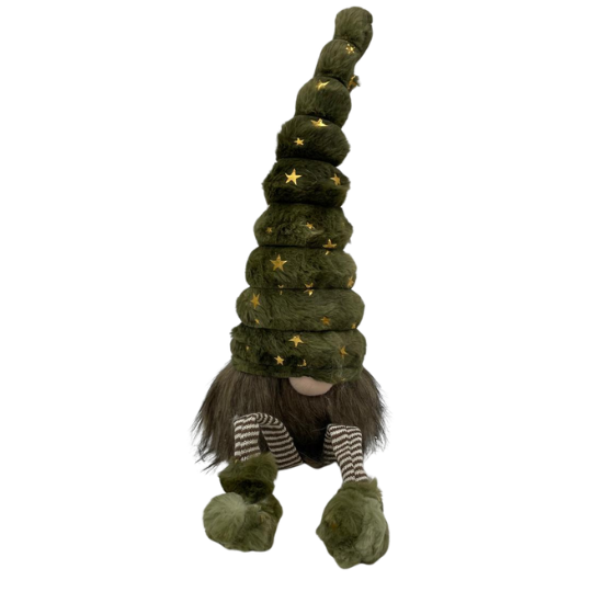 Gnoom bungelbeentjes groen goud sterren Polyester fluweel 55 cm | 7123085-1Green | Zittend | Hendriks Deco