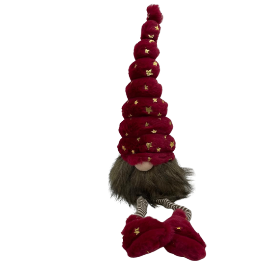 Gnoom bungelbeentjes rood goud sterren Polyester fluweel 55 cm | 7123085-1Red | Zittend | Hendriks Deco