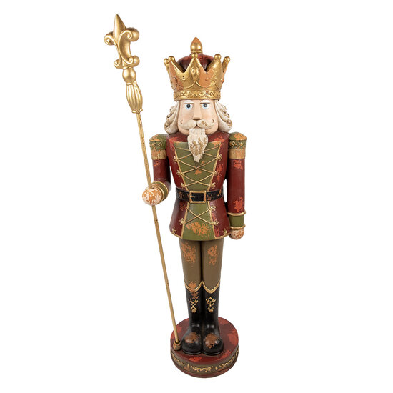 Clayre & Eef | Kerstdecoratie Notenkraker Rood Goudkleurig 35x30x135 cm | 5MG0081