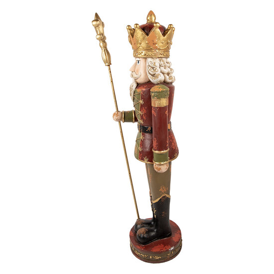 Clayre & Eef | Kerstdecoratie Notenkraker Rood Goudkleurig 35x30x135 cm | 5MG0081