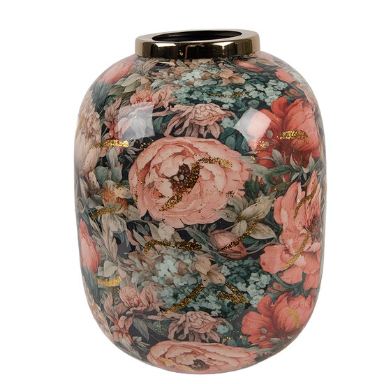 Clayre & Eef | Decoratie Vaas Groen Roze ø 17x22 cm | 66389
