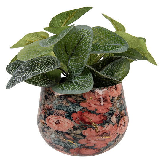 Clayre &amp; Eef | Decoratie Bloempot Roze Groen &oslash; 13x10 cm | 66394