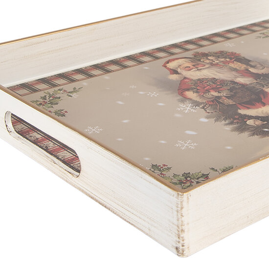 Clayre & Eef | Decoratief Dienblad (set van 3) Beige Rood 40x30x4 / 35x25x4 / 30x20x4 cm | 66396