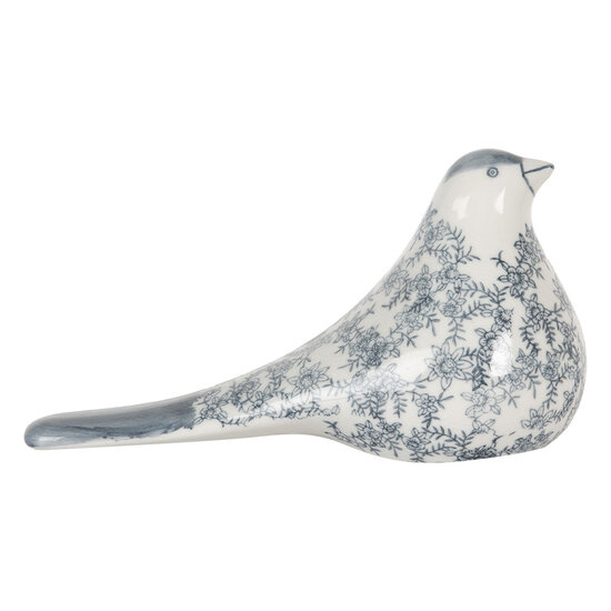 Clayre &amp; Eef | Decoratie beeld Vogel Wit Blauw 25x11x13 cm | 6CE2091
