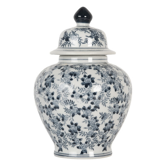 Clayre & Eef | Decoratie pot met deksel Wit Blauw ø 14x21 cm | 6CE2099