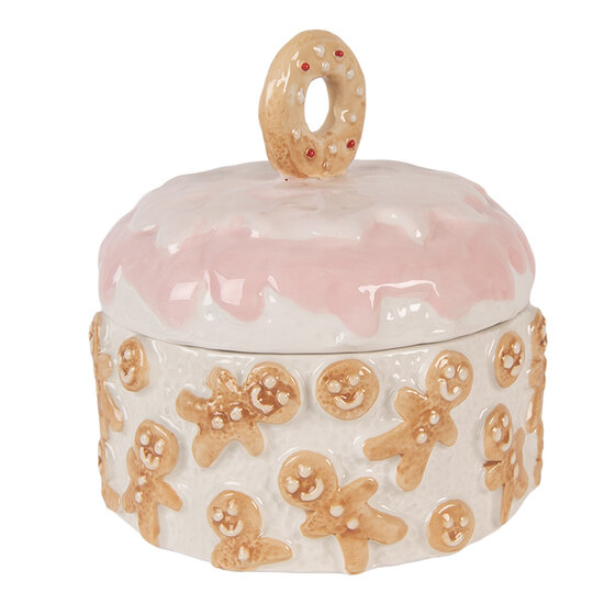 Clayre & Eef | Voorraadpot met deksel Wit Bruin ø 18x18 cm | 6CE2232