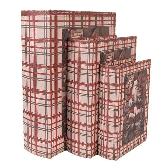 Clayre & Eef | Doos in boekvorm (3) Bruin Rood 27x22x7 / 22x17x6 / 18x13x4 cm | 6H2465