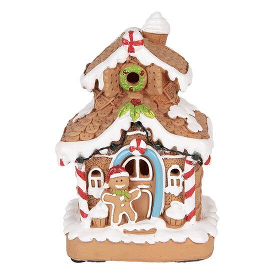 Clayre & Eef | Decoratie Huis met LED Bruin Wit 11x10x17 cm / 2xAA | 6PR5867