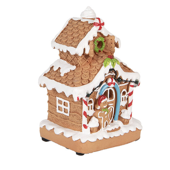 Clayre & Eef | Decoratie Huis met LED Bruin Wit 11x10x17 cm / 2xAA | 6PR5867