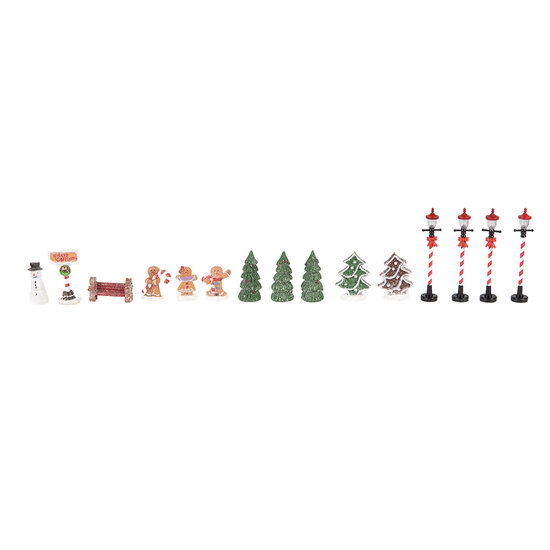 Clayre & Eef | Decoratie Huisjes met LED (set 17) Bruin Wit 9x8x13 cm / 2xAAA | 6PR5868