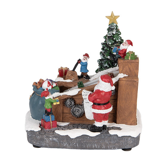 Clayre & Eef | Kerstdecoratie Kerstman met LED Bruin Wit 20x16x20 cm / 3xAA | 6PR5872