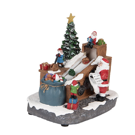 Clayre & Eef | Kerstdecoratie Kerstman met LED Bruin Wit 20x16x20 cm / 3xAA | 6PR5872