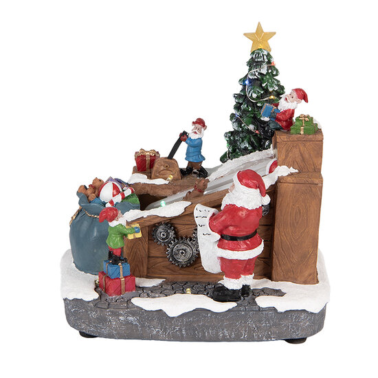 Clayre & Eef | Kerstdecoratie Kerstman met LED Bruin Wit 20x16x20 cm / 3xAA | 6PR5872