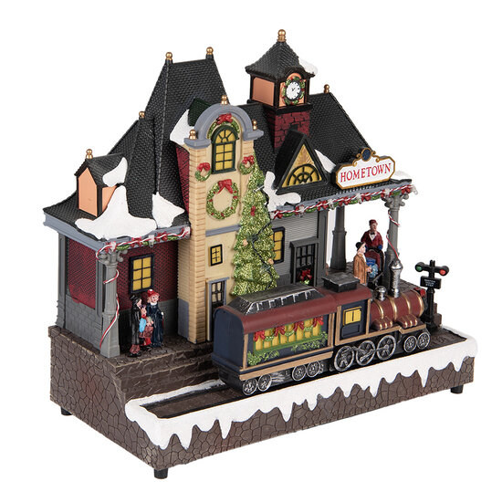Clayre & Eef | Decoratie Trein met LED Bruin Groen 32x16x30 cm / 3xAA | 6PR5873