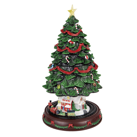 Clayre & Eef | Kerstdecoratie Kerstboom met LED Groen Rood ø 24x46 cm / 3xAA | 6PR5874
