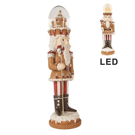 Clayre & Eef | Kerstdecoratie Notenkraker met LED Bruin Rood 14x13x48 cm / 3xAA | 6PR5876
