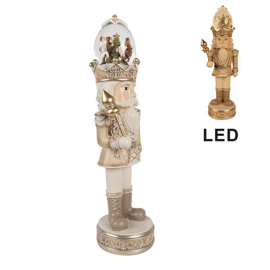 Clayre & Eef | Kerstdecoratie Notenkraker met LED Beige Wit 14x14x49 cm / 3xAA | 6PR5877