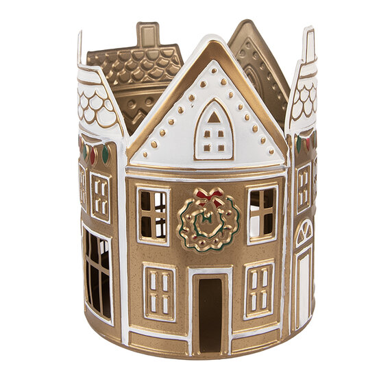 Clayre & Eef | Theelichthouder Goudkleurig Wit ø 18x22 cm | 6Y5904