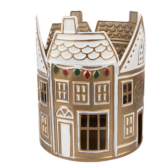 Clayre & Eef | Theelichthouder Goudkleurig Wit ø 18x22 cm | 6Y5904