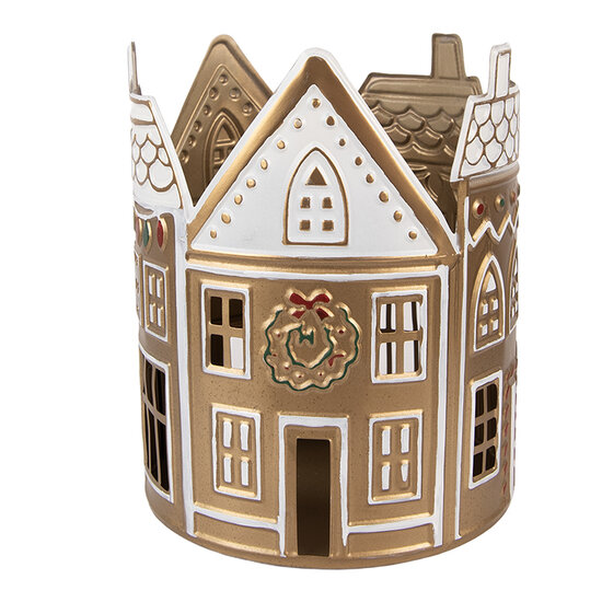 Clayre & Eef | Theelichthouder Goudkleurig Wit ø 18x22 cm | 6Y5904