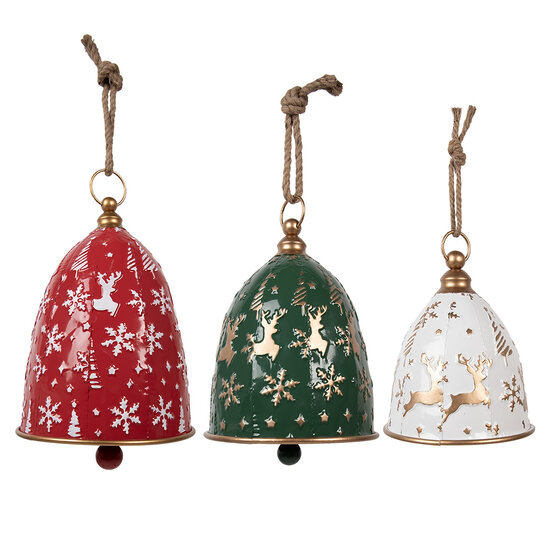 Clayre & Eef | Bellen Decoratief (set van 3) Rood Groen Wit ø 32x43 / ø 28x35 / ø 23x28 cm | 6Y5918