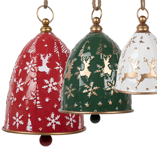 Clayre & Eef | Bellen Decoratief (set van 3) Rood Groen Wit ø 32x43 / ø 28x35 / ø 23x28 cm | 6Y5918
