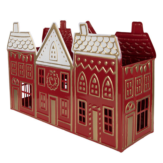 Clayre &amp; Eef | Theelichthouder Rood Wit 38x13x25 cm | 6Y5919