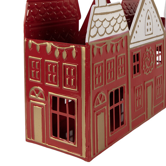 Clayre &amp; Eef | Theelichthouder Rood Wit 38x13x25 cm | 6Y5919