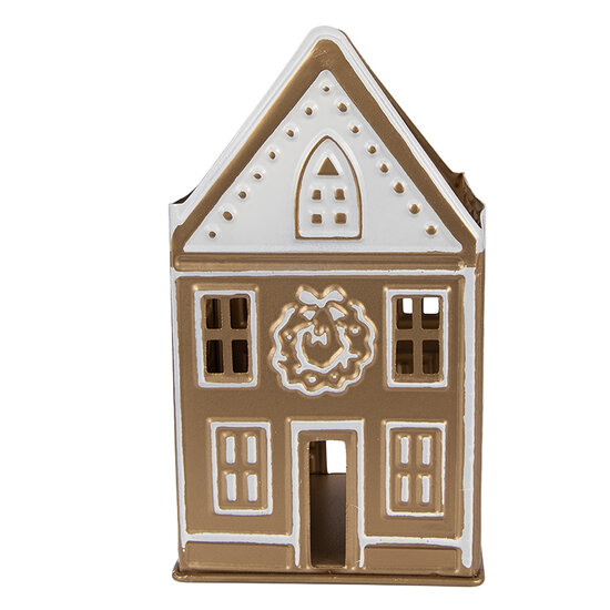 Clayre & Eef | Theelichthouder Goudkleurig Wit 12x11x22 cm | 6Y5920