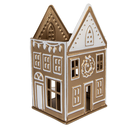 Clayre & Eef | Theelichthouder Goudkleurig Wit 12x11x22 cm | 6Y5920
